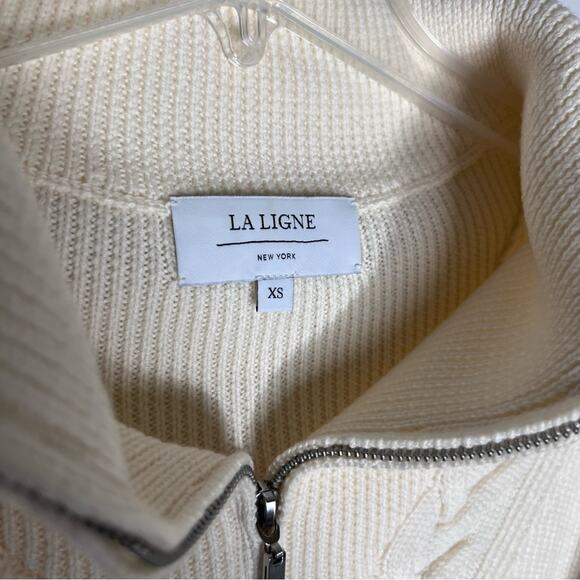 La Ligne  Bastien Cable Knit 1/2 Zip Wool Pullover Sweater Cream Ivory Sz XS - Picture 5 of 6